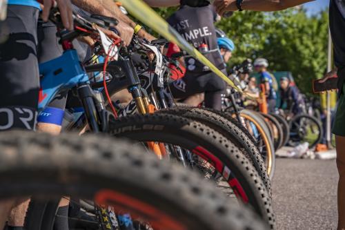 Bikes lined up at the start of the Ore to Shore Mountain Bike Epic