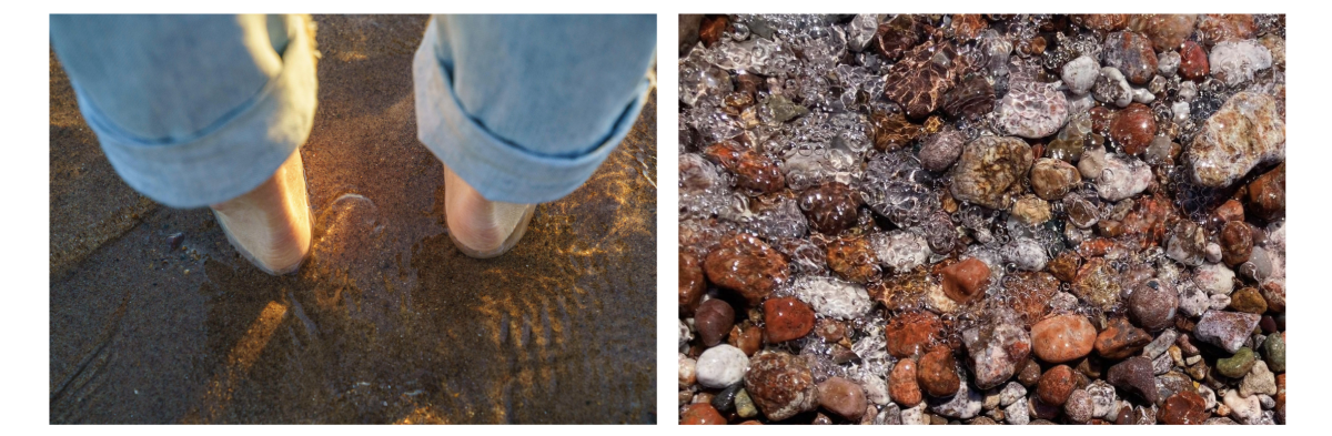 沙滩上的石头，沿着苏必利尔湖海岸线蘸着脚趾