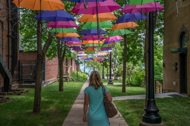 Umbrella art installation in Marquette, Michigan.