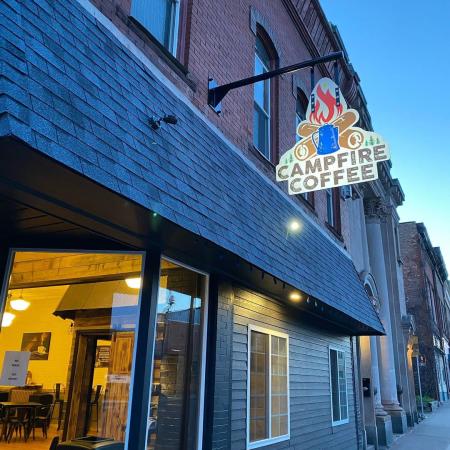 The exterior of Campfire Coffee in downtown Negaunee