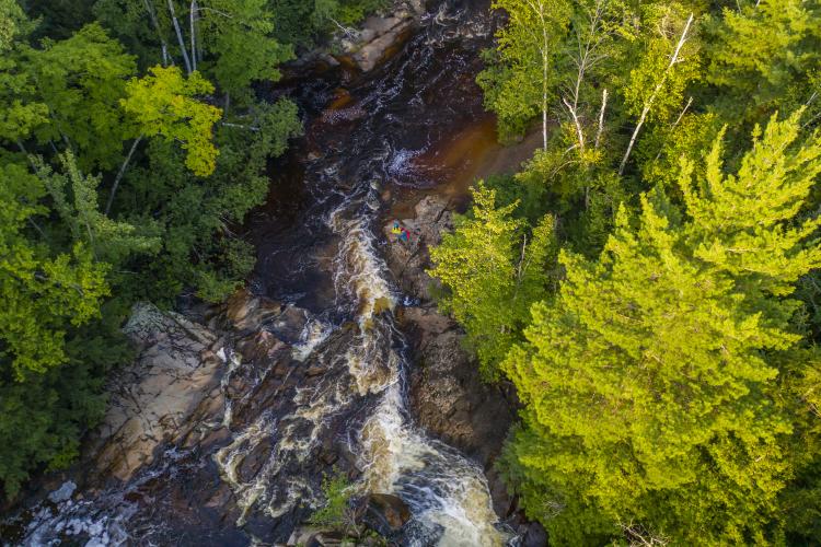 Aerial view of Yellow Dog Falls in Big Bay