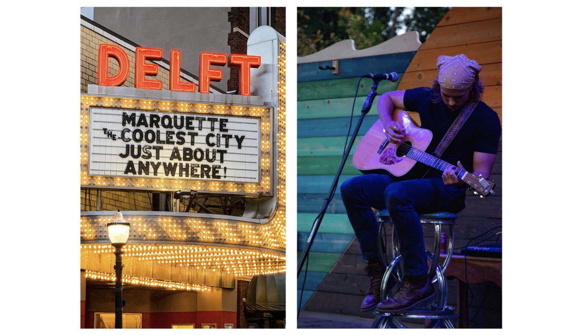 Delft Bistro's lit up Marquee on Washington St., and Live music at Blackrocks Brewery