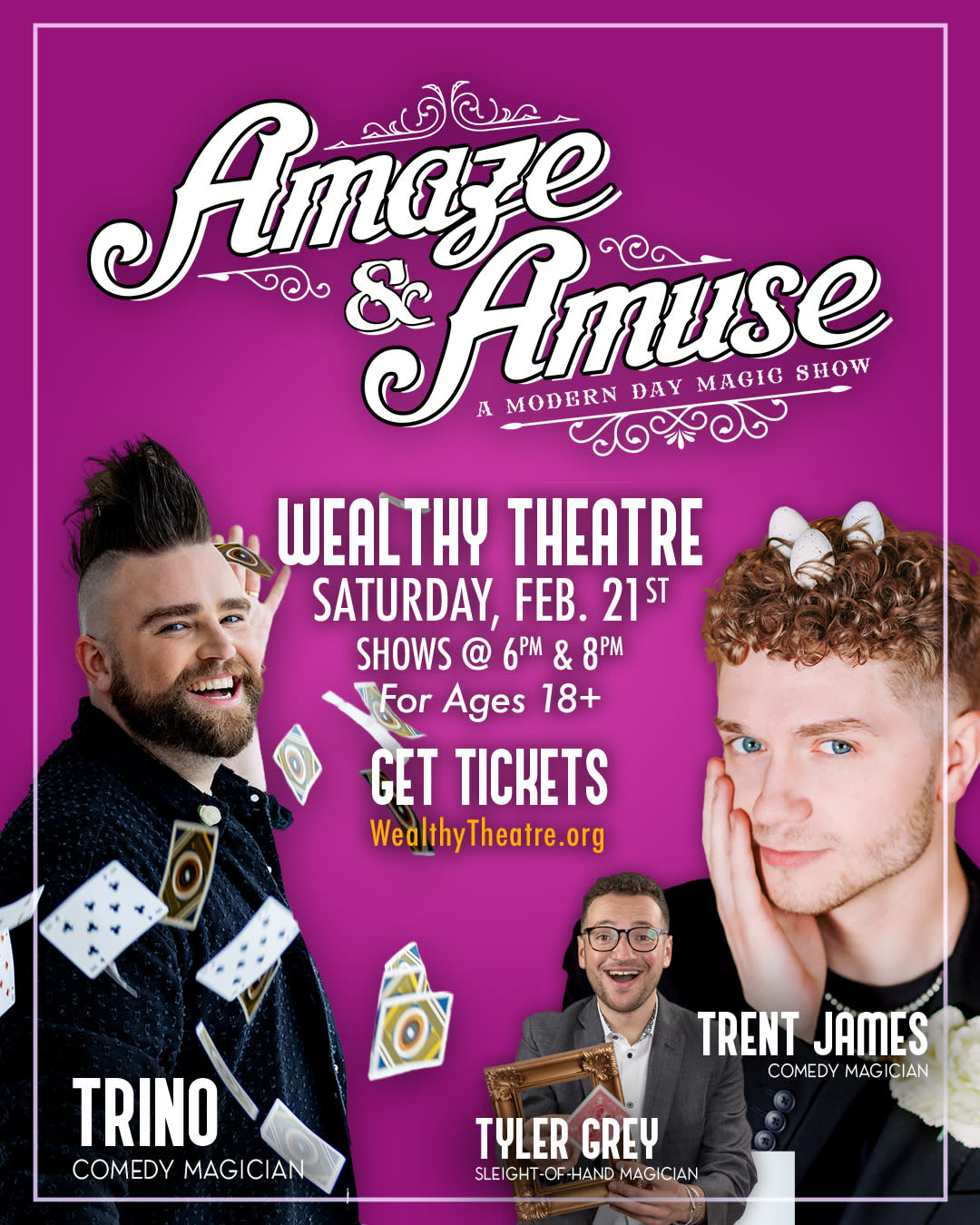 Amaze \u0026 Amuse: A Modern Day Magic Show (18+) with Trino, Trent James and  Tyler Grey - Grand Rapids MI, 49506, image size:1080x1350