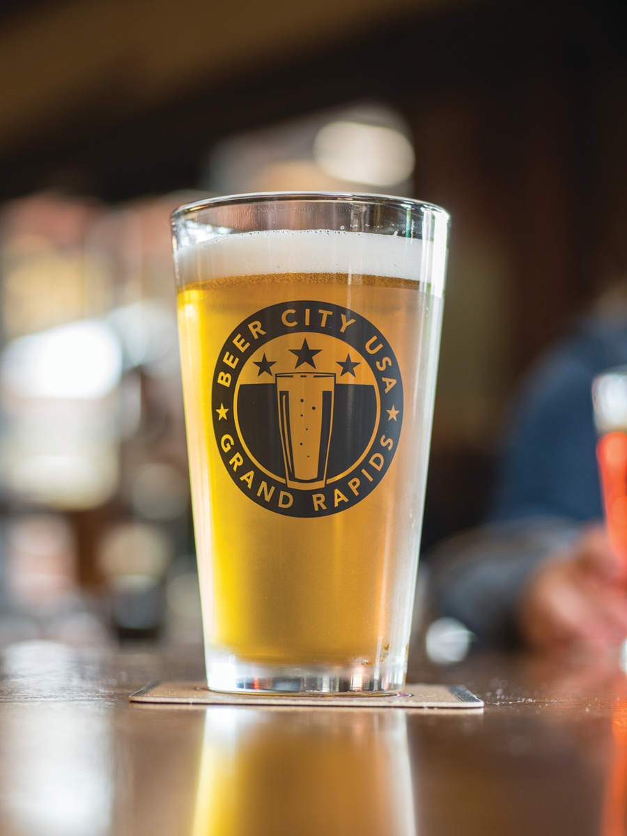 Beer City Pint Glasses at Founders Brewing Company. Center beer: Lemondrop IPA