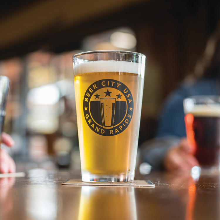 Beer City Pint Glasses at Founders Brewing Company. Center beer: Lemondrop IPA