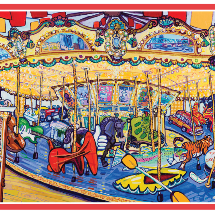 Carousel artwork of different Grand Rapids Attractions and Activities