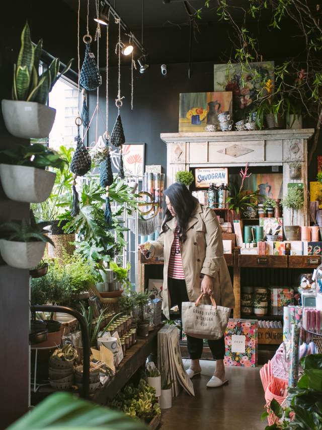 Shopping at a Grand Rapids boutique store - looking for gifts.