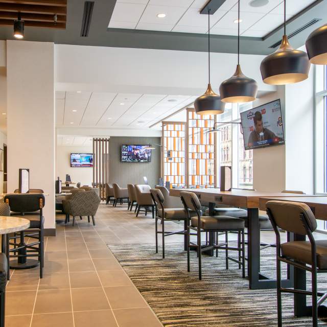 Accessible common area with lots of seating at Hyatt Place Downtown.