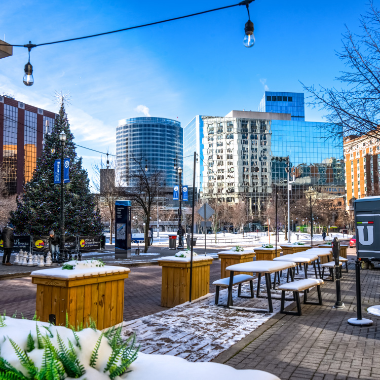 Monroe Center looking towards Rosa Parks Circle in the Winter.