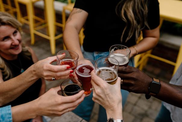 Founders patio and flights in Grand Rapids