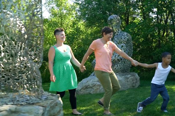 Family exploring Frederik Meijer Gardens & Sculpture Park.