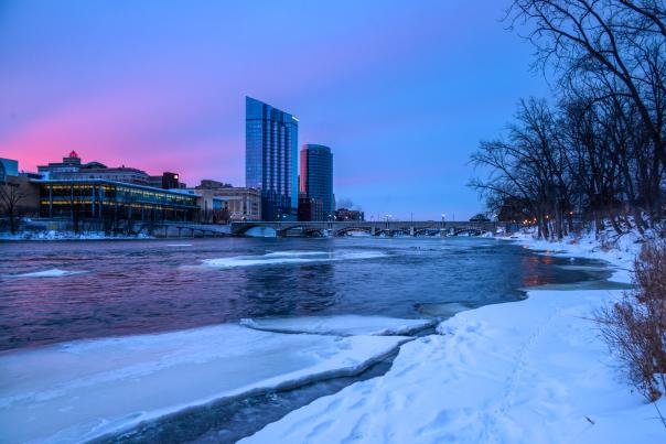 Winter sunset showcasing the downtown skyline.