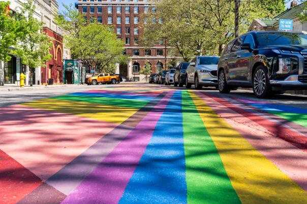 Photo of the Rainbow Road Mural.