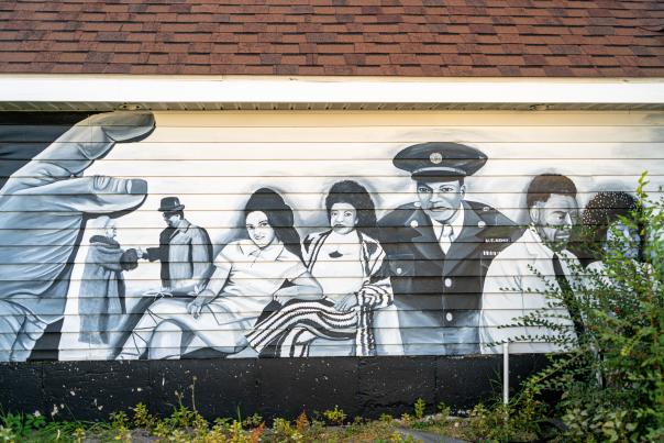 Grand Rapids Mural artist Arturo Morales Romero work at Samaria J's Salon Suite