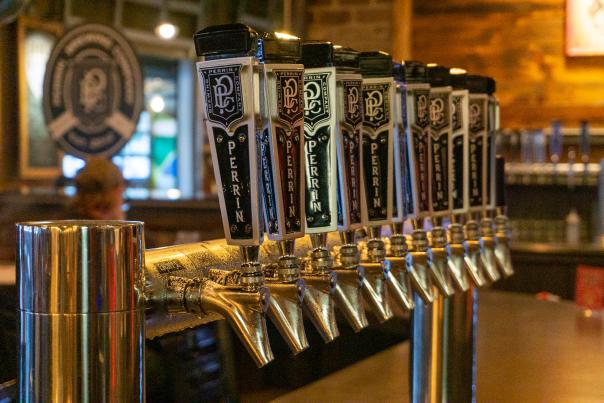 A row of beer taps at Perrin.