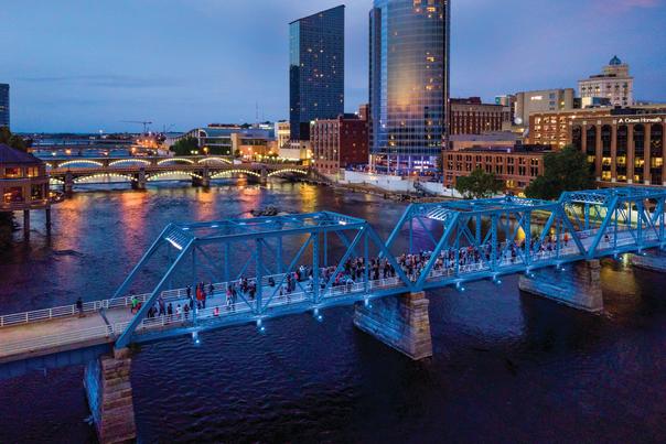 Located on the Blue Bridge which stretches between Grand Valley State University's Eberhard Center and the Grand Rapids river walk near Plaza Towers, the Hopcat WYCE Blue Bridge Music Festival is located next to the ArtPrize 10 action!
