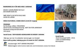 Markering av 4 år med krig i Ukarina.  Hovedforedrag med Harald Sunde