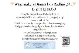 Winemakers dinner 15 mai kl 1800