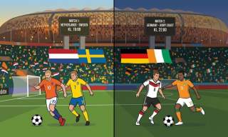 Nederland - Sverige kl. 19.00 og Tyskland - Elfenbenskysten kl. 22.00