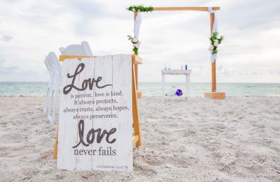 Love is Patient, love is kind. Destination beach wedding on Anna Maria Island