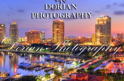 Downtown St. Petersburg panorama at dusk.