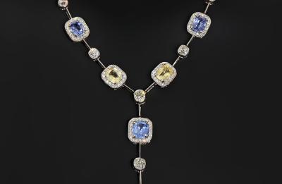 PLATINUM VIOLET AND YELLOW SAPPHIRE NECKLACE WITH DIAMONDS