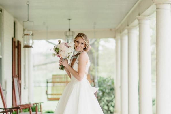 Bride on Manor House Front Porch