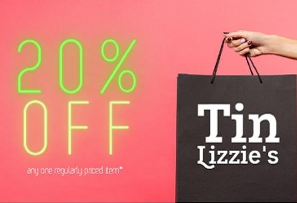 20% off at Tin Lizzies in Automobile Alley