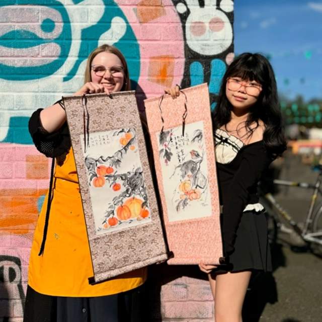 Chinese Scroll Painting & Coffee