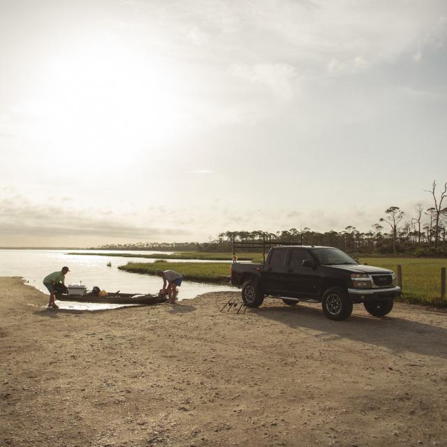 Troy Deal, boys launching Kayak