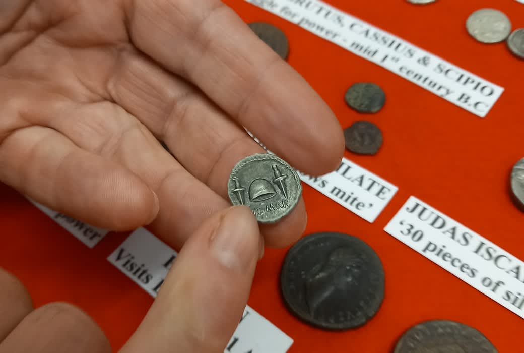 Rare Roman Coin Display at Chedworth Roman Villa