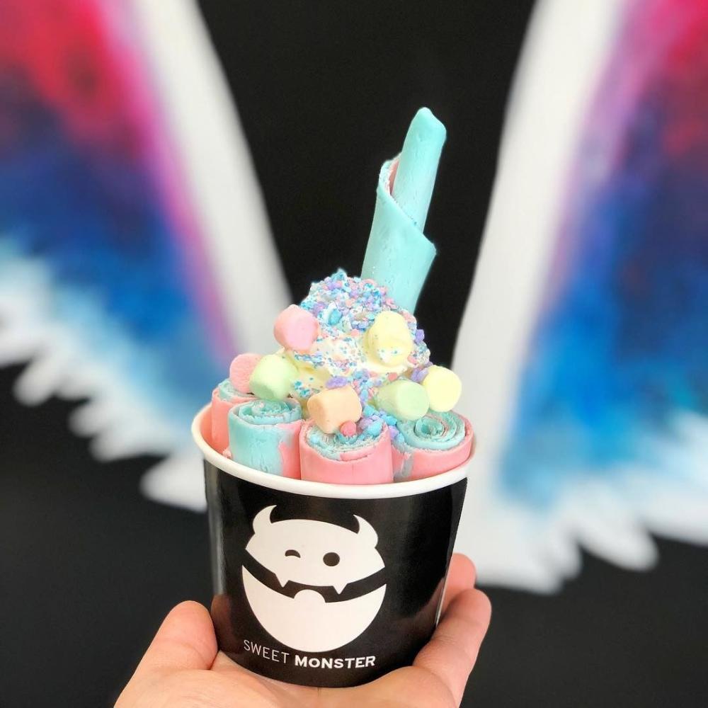 A cup of Sweet Monster Thai Rolled Ice Cream in Fort Wayne