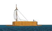 This is a representation of “Cooper’s Ark” being sailed across Lake Ontario to Sackets Harbor in 1813. Drawing, based on original plans, by Dennis McCarthy of Cape Vincent. (Drawing courtesy of Richard Palmer.)