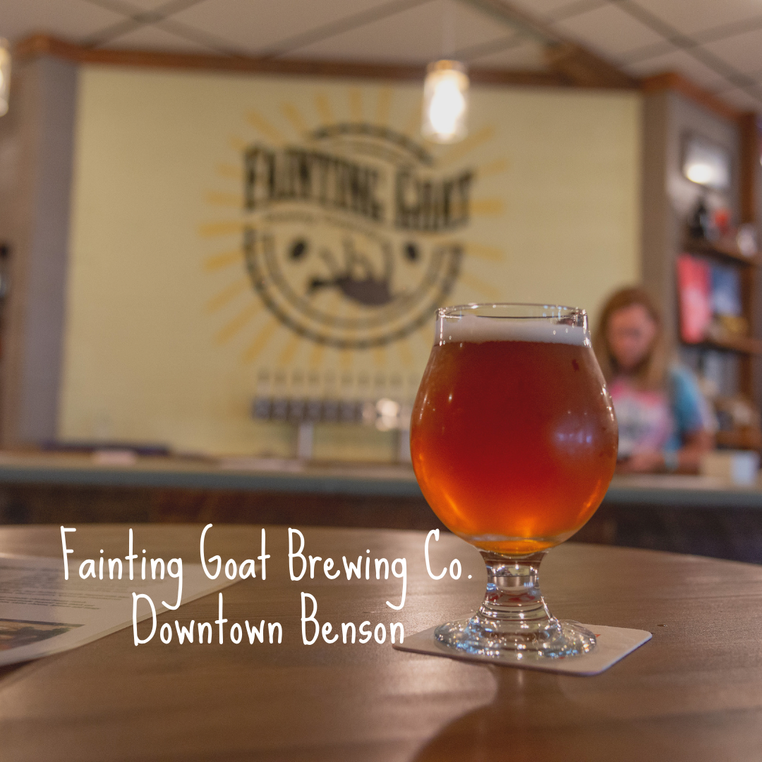 Fainting Goat Brewing Co. banner ad promoting the brewery as a great place to visit in Benson, NC.