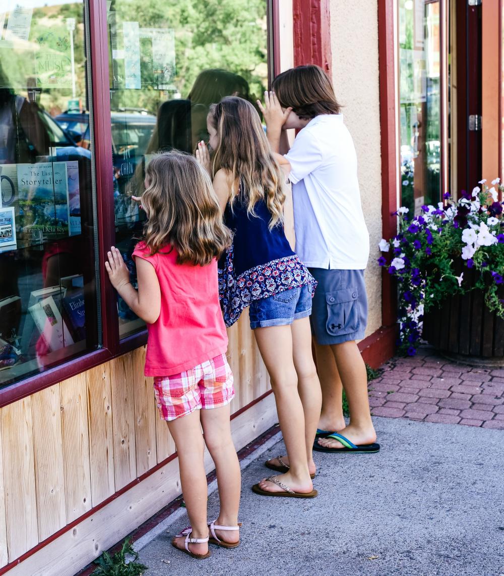 Kids doing some window shopping in downtown Steamboat