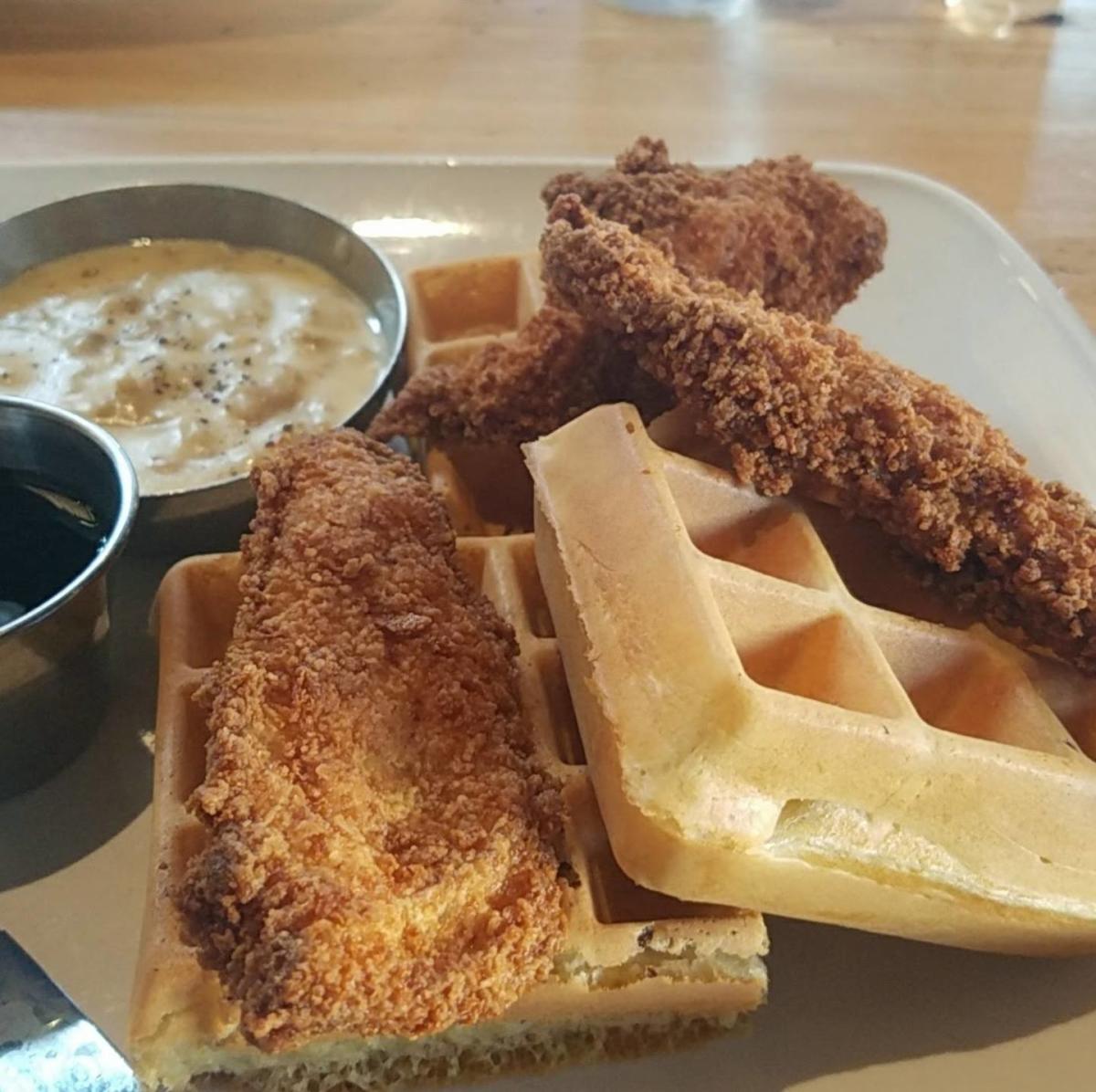 Plate of chicken & Waffles from Matchbox Potomac Mills