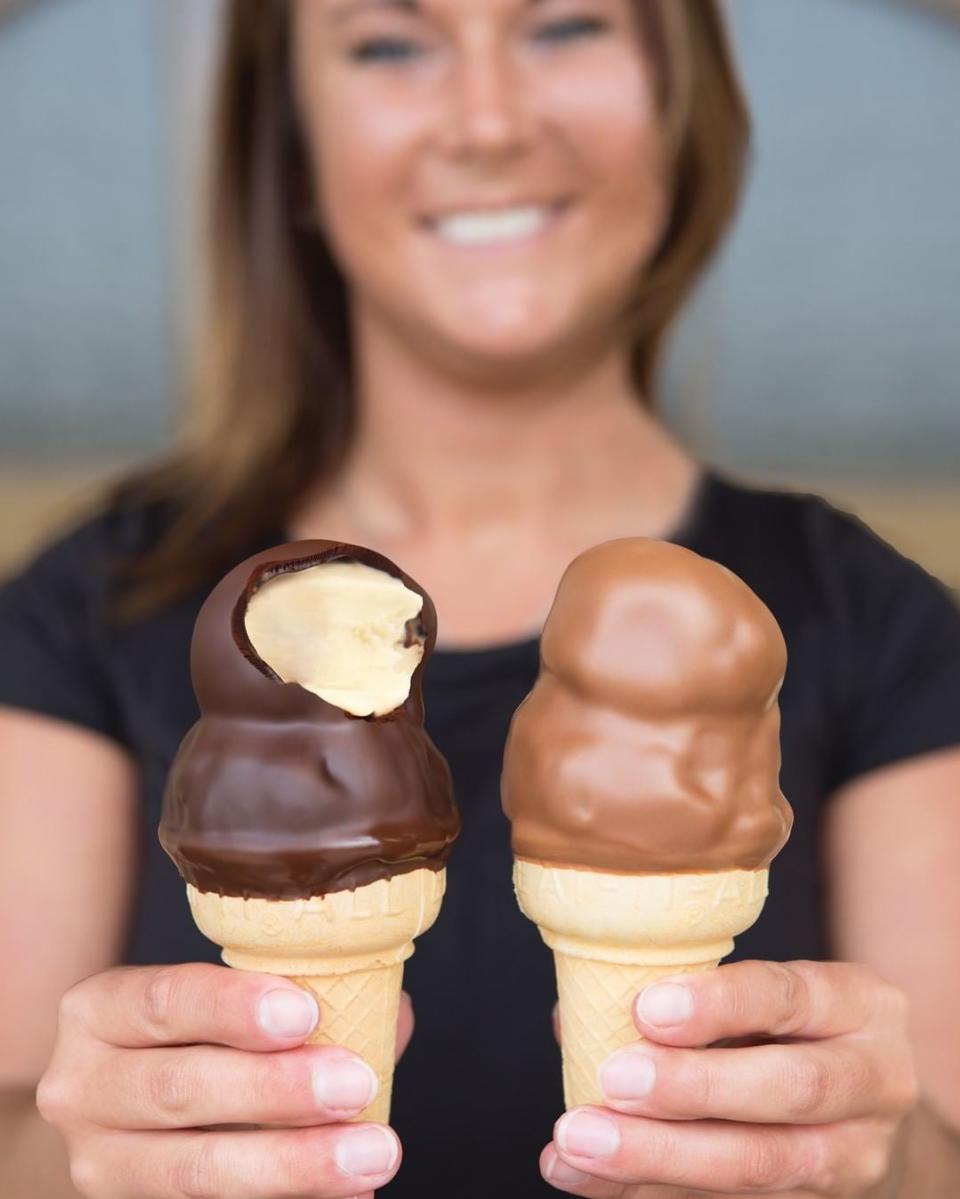 Two ice cream cones at DeBrand Fine Chocolate