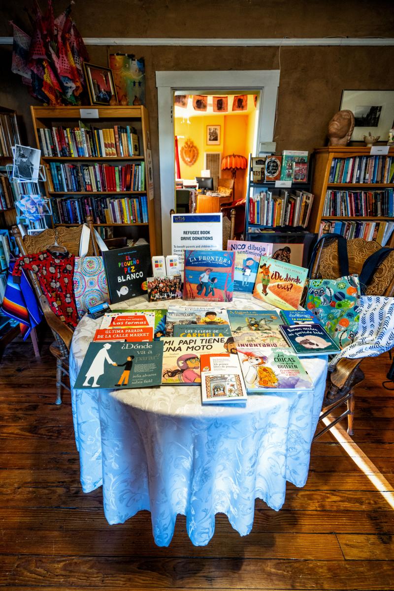 This room, named in honor of Our Lady of Guadalupe, shows a display of Spanish-language books for Libros para el Viaje.