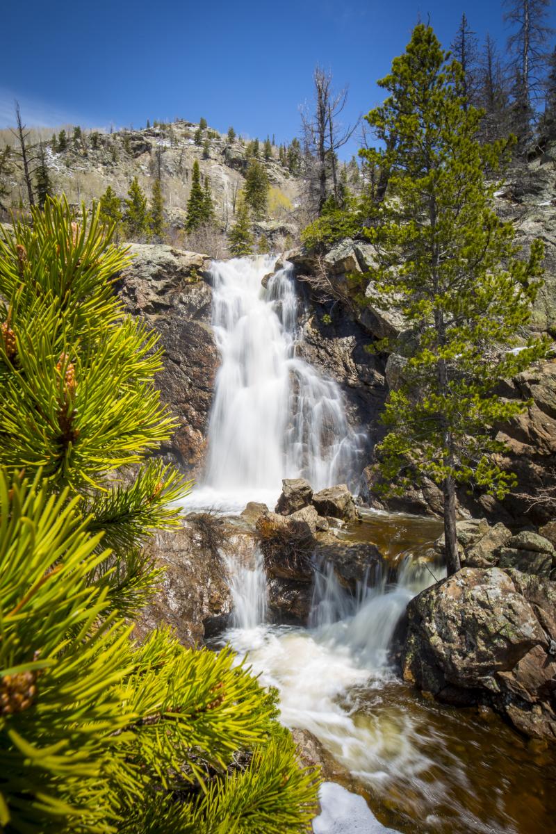 Upper Fish Creek Falls is accessible from the Fish Creek Falls Trail Head located outside of Steamboat Springs, Colorado
