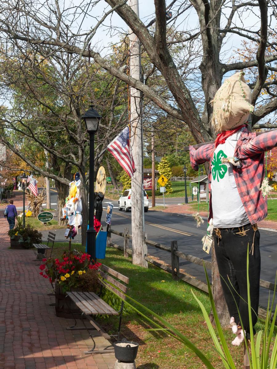 Check out larger than life scarecrow creations displayed along the brick pathways of Peddler's Village.