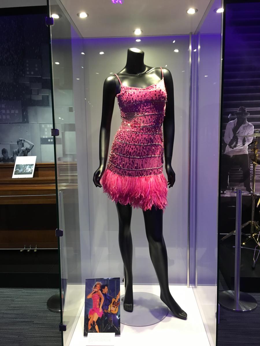 An outfit Shakira wore for a performance on display at the GRAMMY Museum Experience Prudential Center