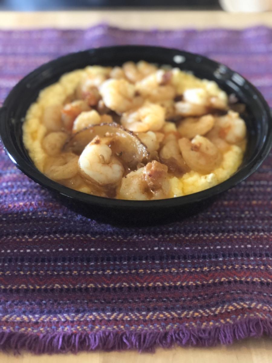 A Mac & Cheese Shrimp dish from a Huntsville, AL restaurant
