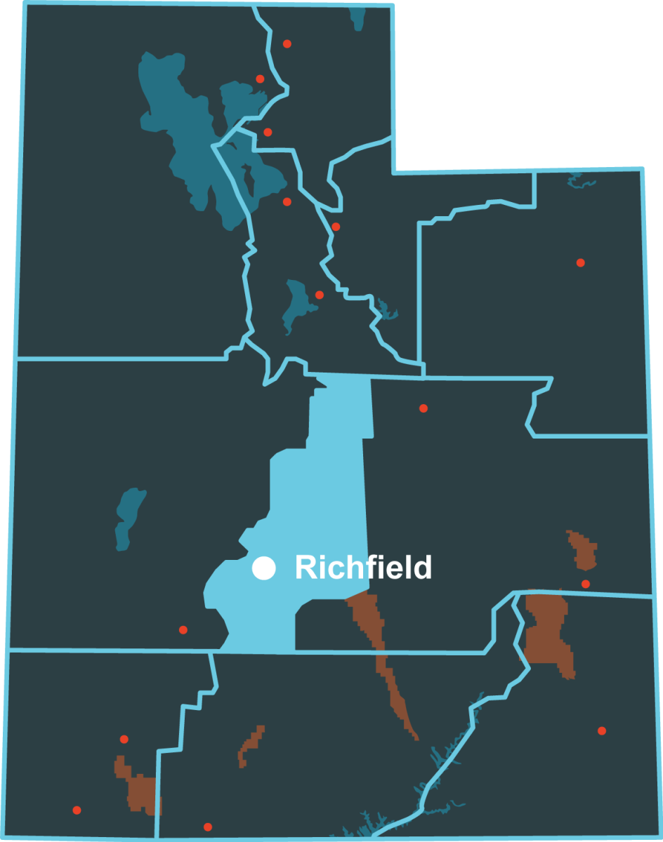 Utah's ATV Country Region Map - Richfield is the major city