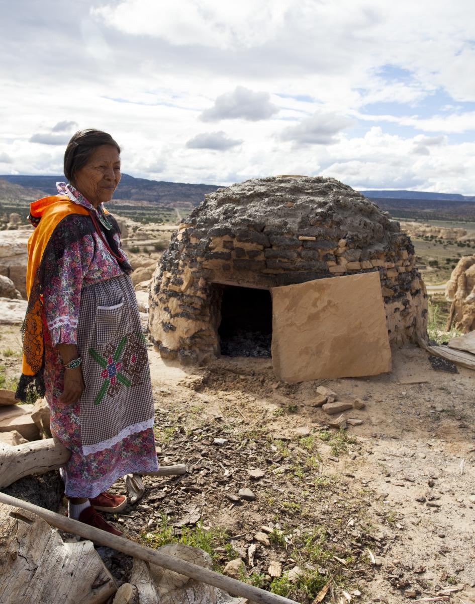 Acoma Woman with Horno Oven