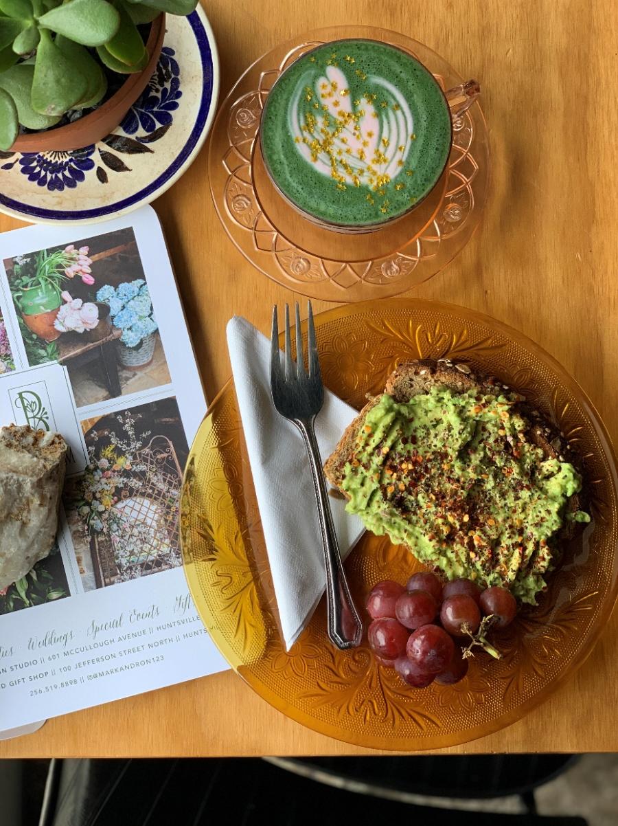 Avocado Toast with Iced Matcha at Gold Sprint Coffee