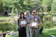 (L-R) Jeannie Ridgeway, Unique Woodworks; David M. Kahn, Adirondack Museum Executive Director; Wayne Ignatuk, Swallowtail Studio.