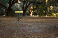 A disc golf hole at the Gascoigne Bluff Disc Golf Course on St. Simons Island in the Golden Isles of Georgia