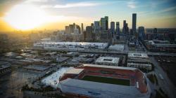 Houston Skyline Dynamo Stadium at Dusk
