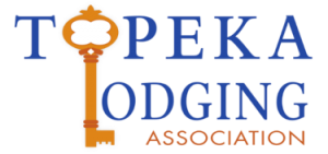 Topeka Lodging Association logo -- O and L are formed out of a gold key, letters in blue.