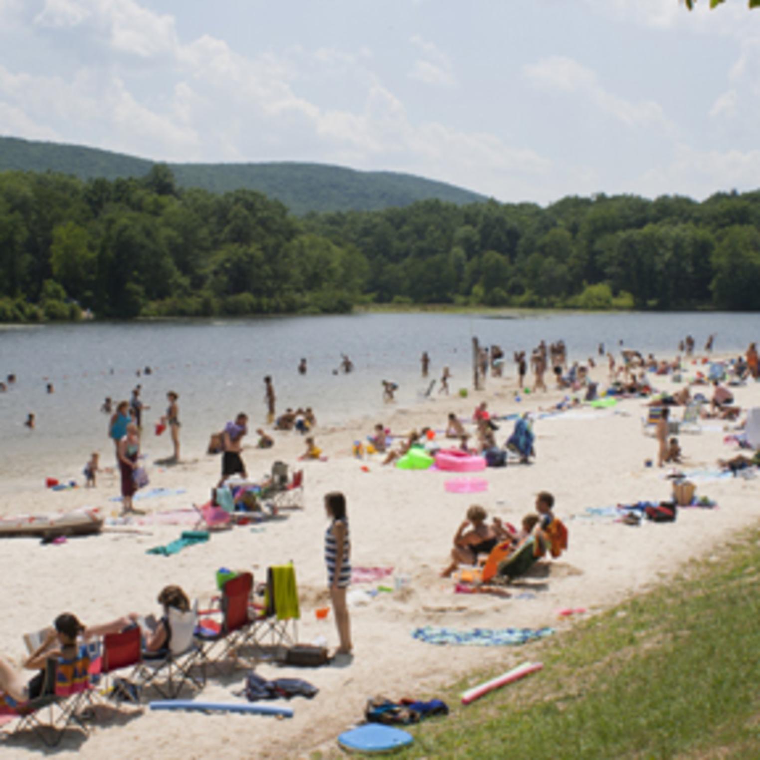 The beach at Laurel Lake in Pine Grove Furnace State Park